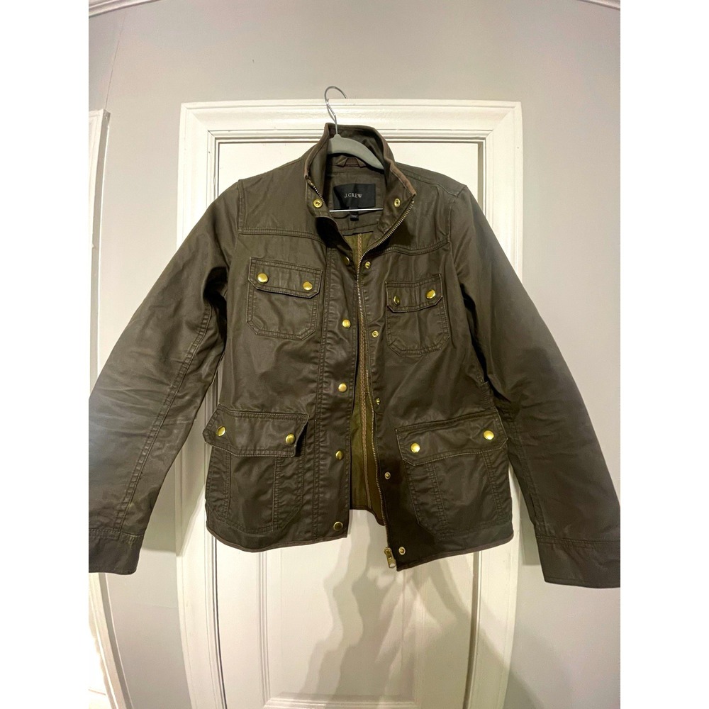 J.CREW Women's Military Utility Jacket XS Green Zip/Snap Pockets Collared Short